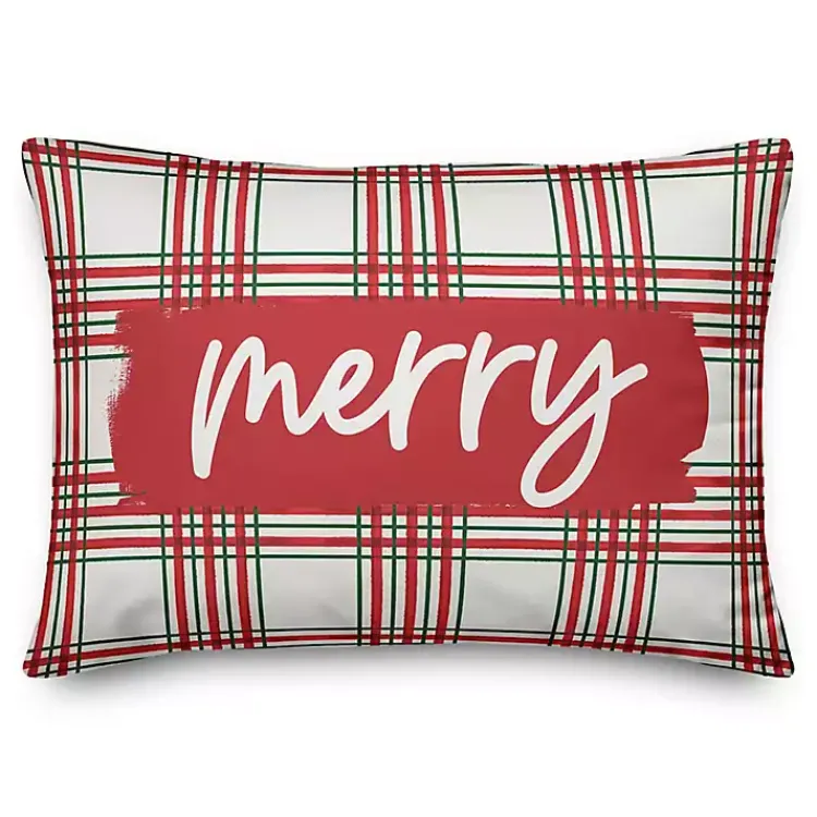 Christmas Pillows>Kirklands Home Merry Plaid Lumbar Pillow