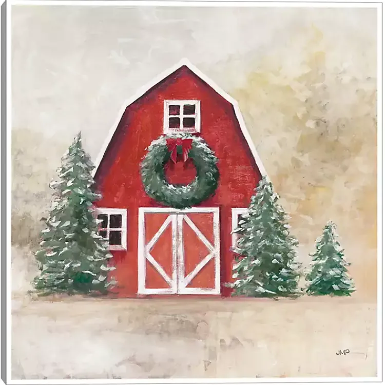 Christmas Art & Wall Decor>Kirklands Home Merry Red Barn Framed Canvas Art Print
