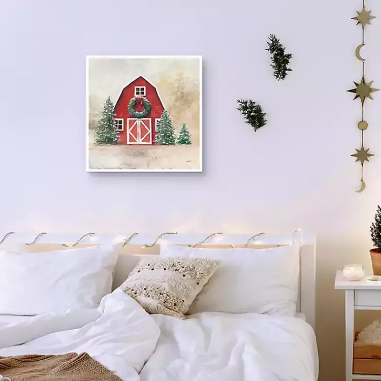 Christmas Art & Wall Decor>Kirklands Home Merry Red Barn Framed Canvas Art Print