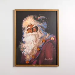 Christmas Art & Wall Decor>Kirklands Home Merry Santa and Gold Bells Framed Canvas Art Print