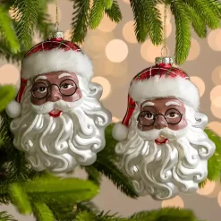 Christmas Ornaments>Kirklands Home Merry Santa Face Ornaments, Set of 2 White
