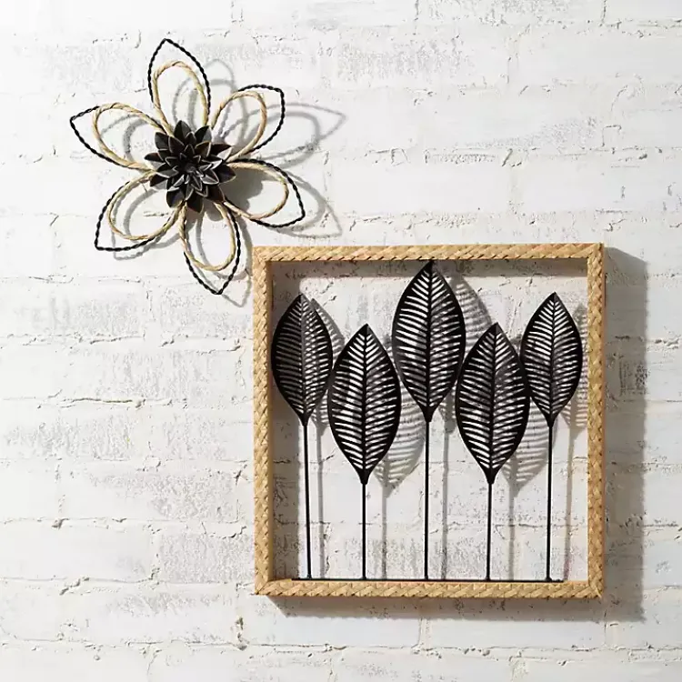 Kirklands Home Metal and Twine Flower Wall Plaques, Set of 2 Hot