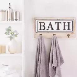 Kirklands Home Metal and Wood Bath Sign with Hooks Discount