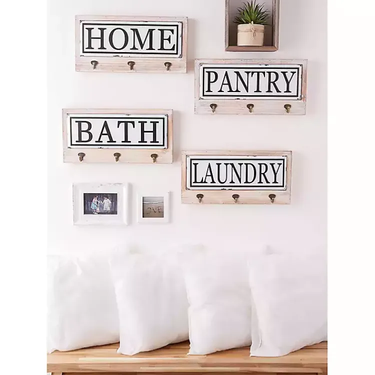 Kirklands Home Metal and Wood Bath Sign with Hooks Discount