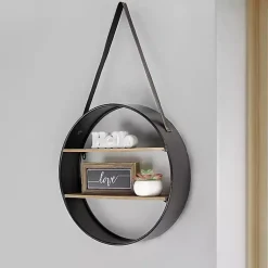 Kirklands Home Metal Circle Wall Shelf with Leather Strap Outlet