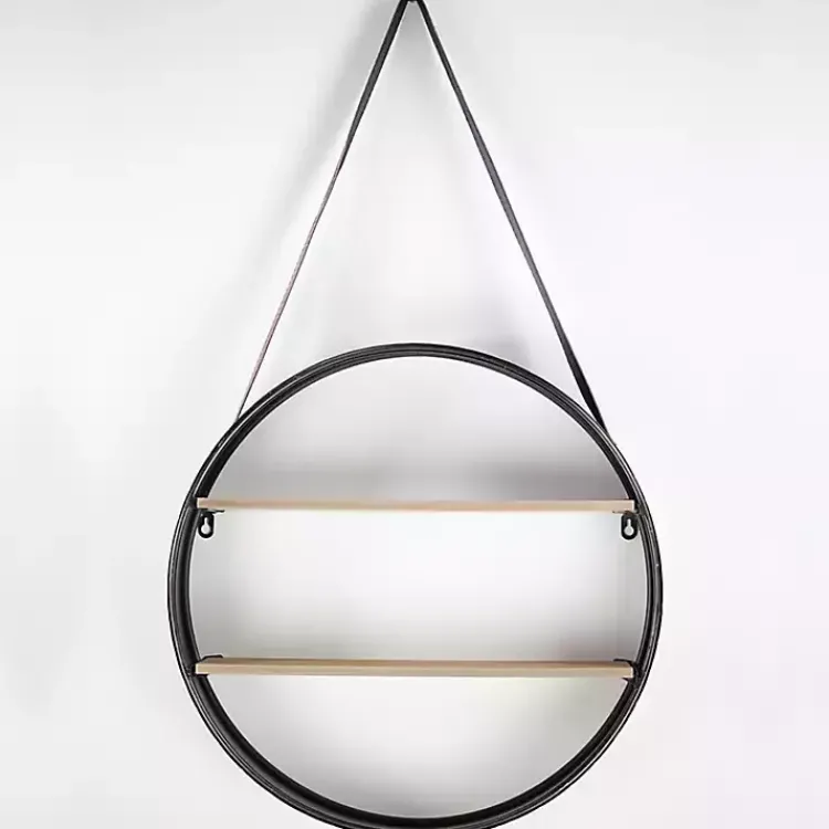 Kirklands Home Metal Circle Wall Shelf with Leather Strap Outlet