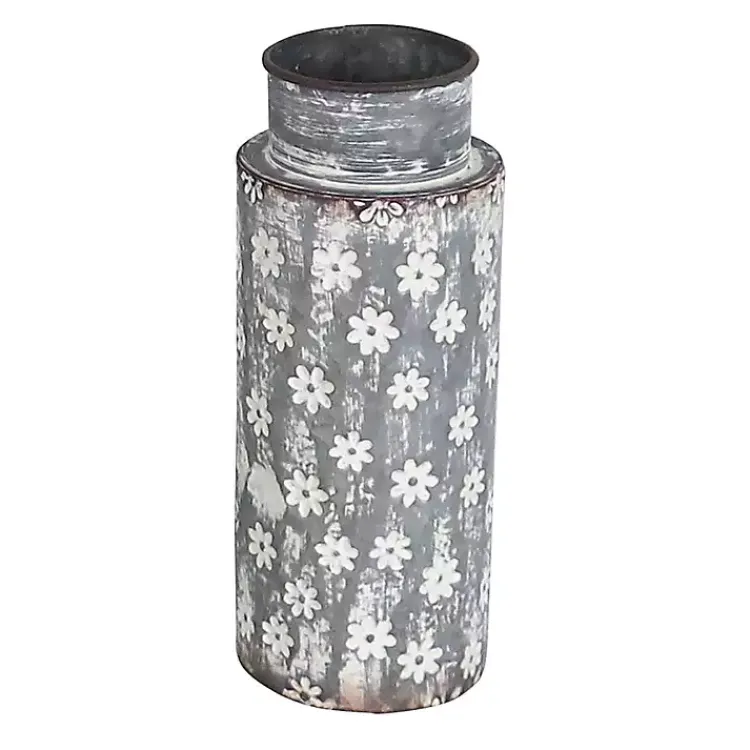 Vases>Kirklands Home Metal Floral Patterned Vase Silver