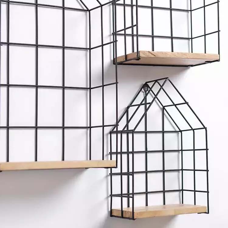 Kirklands Home Metal Grate House Wall Shelves, Set of 3 New
