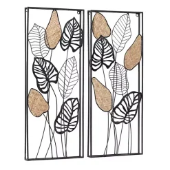 Kirklands Home Metal Palm Leaf Panel Wall Plaques, Set of 2 Hot