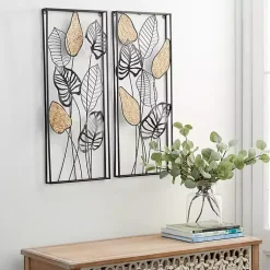 Kirklands Home Metal Palm Leaf Panel Wall Plaques, Set of 2 Hot