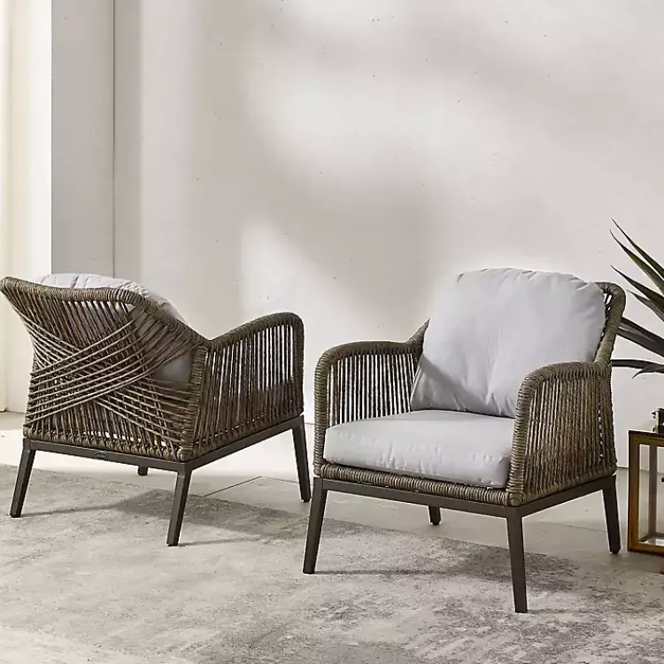 Kirklands Home Metal Rope Outdoor Chairs with Cushions, Set of 2