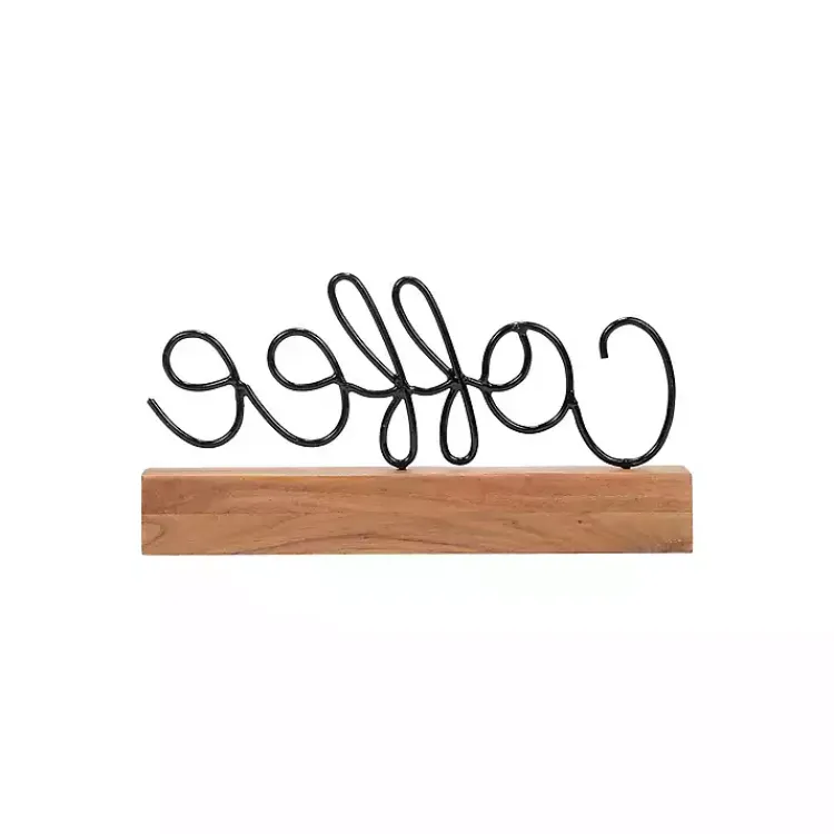 Statues & Figurines>Kirklands Home Metal Script Coffee Wood Block