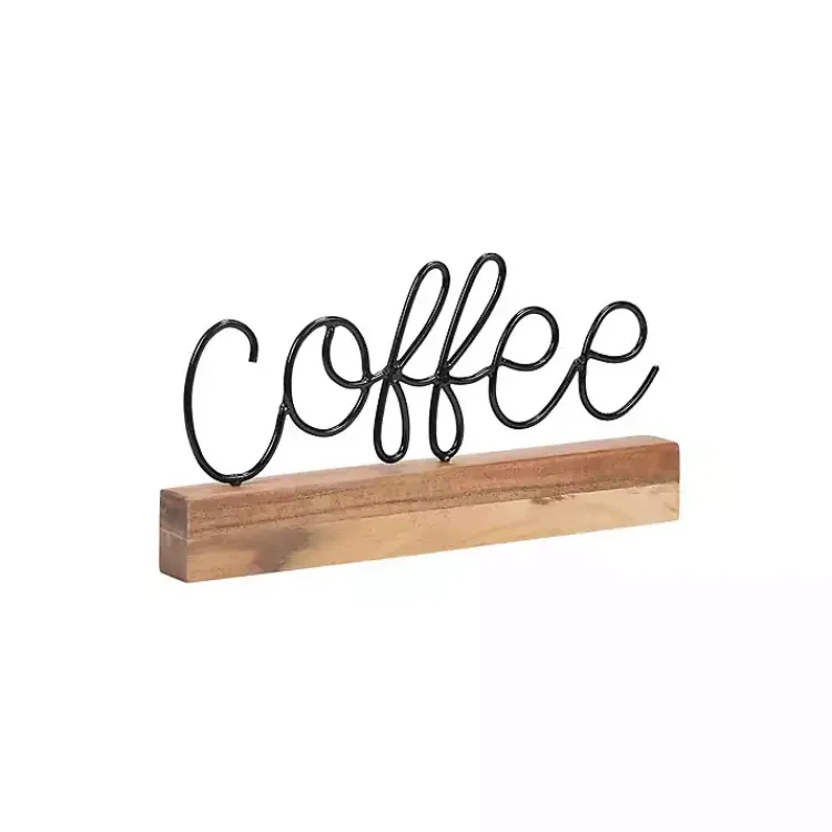 Statues & Figurines>Kirklands Home Metal Script Coffee Wood Block