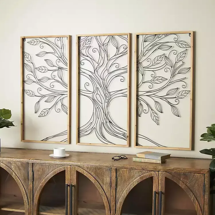 Kirklands Home Metal Wire Tree Panel Wall Plaques, Set of 3 New