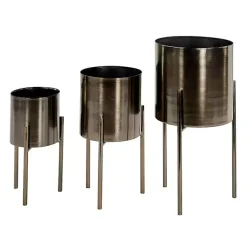Kirklands Home Metallic Modern Iron Planters, Set of 3 Black Clearance