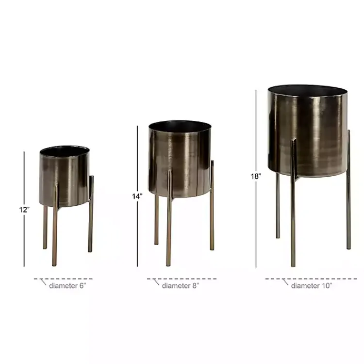 Kirklands Home Metallic Modern Iron Planters, Set of 3 Black Clearance