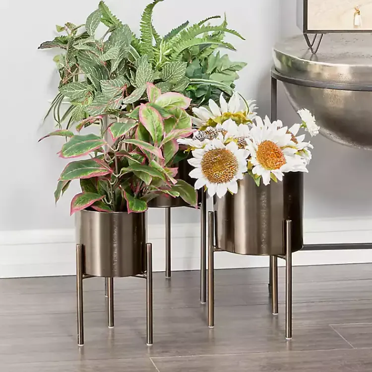 Kirklands Home Metallic Modern Iron Planters, Set of 3 Black Clearance