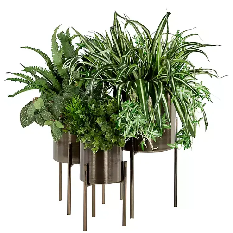 Kirklands Home Metallic Modern Iron Planters, Set of 3 Black Clearance