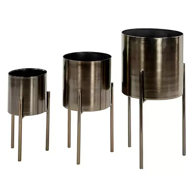 Kirklands Home Metallic Modern Iron Planters, Set of 3 Black Clearance