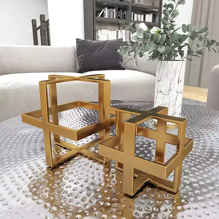 Statues & Figurines>Kirklands Home Metallic Cube Sculptures, Set of 2 Gold