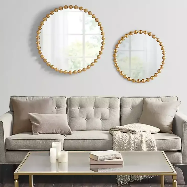 Kirklands Home Metallic Foiled Beaded Wall Mirror, 27 in. Gold