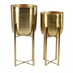 Kirklands Home Metallic Planters with Stands, Set of 2 Gold New