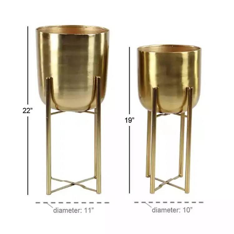 Kirklands Home Metallic Planters with Stands, Set of 2 Gold New