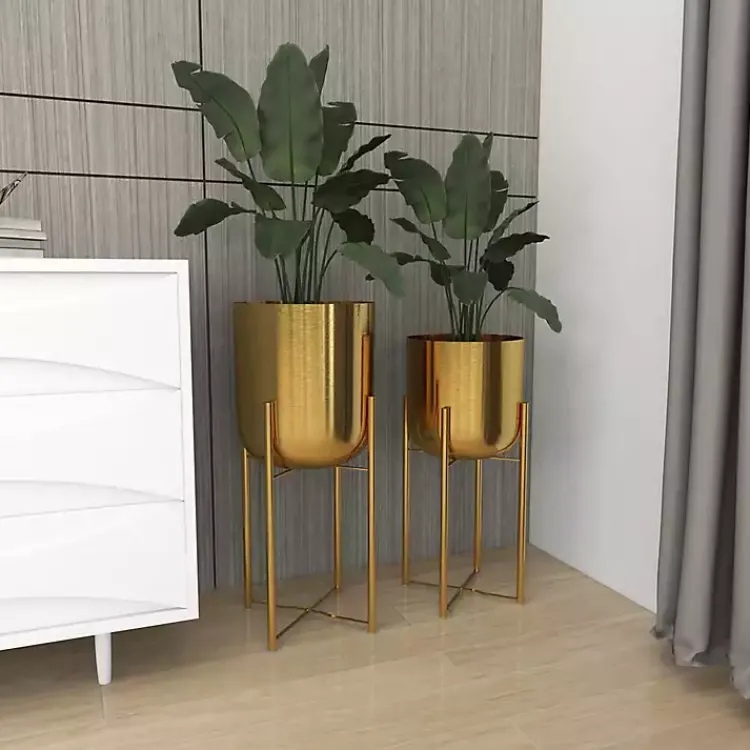 Kirklands Home Metallic Planters with Stands, Set of 2 Gold New