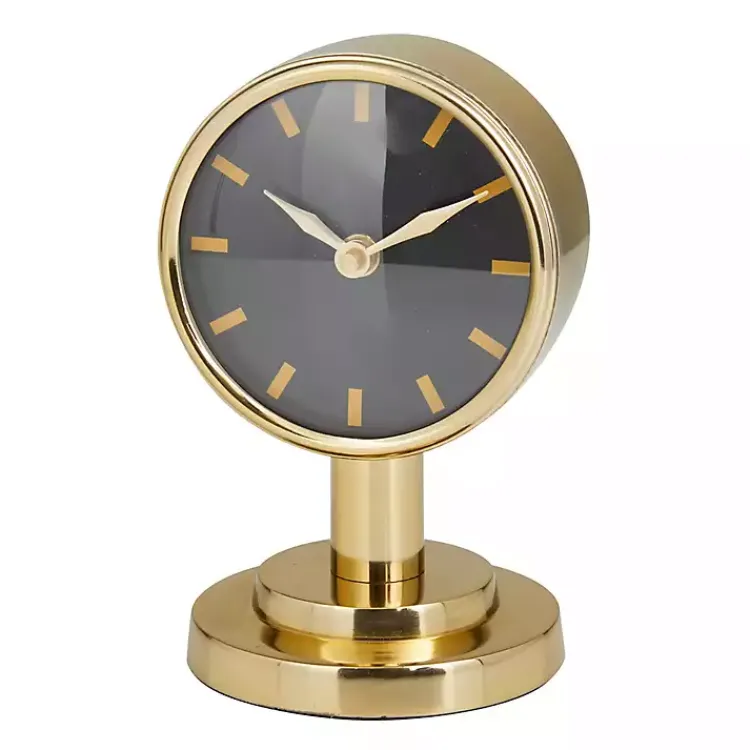 Decorative Accents>Kirklands Home Metallic Steel Beveled Base Tabletop Clock Gold