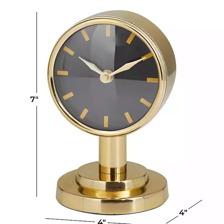 Decorative Accents>Kirklands Home Metallic Steel Beveled Base Tabletop Clock Gold