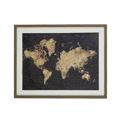 Kirklands Home Metallic Gold World Map Framed Art Print New
