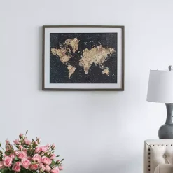 Kirklands Home Metallic Gold World Map Framed Art Print New