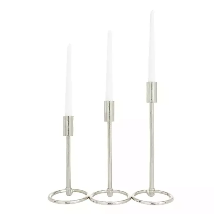 Candle Holders>Kirklands Home Metallic Loop Base Taper Candle Holders, Set of 3 Silver