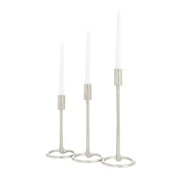 Candle Holders>Kirklands Home Metallic Loop Base Taper Candle Holders, Set of 3 Silver