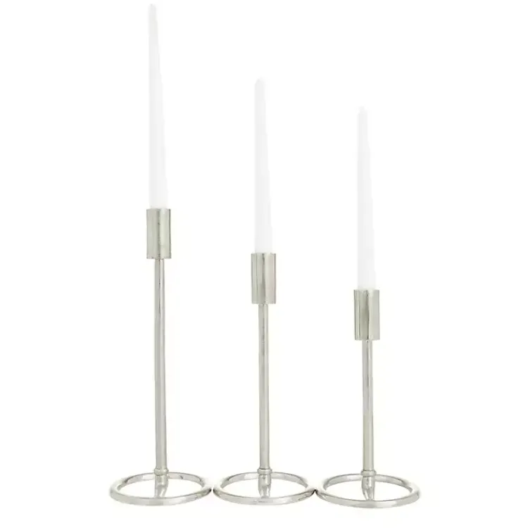 Candle Holders>Kirklands Home Metallic Loop Base Taper Candle Holders, Set of 3 Silver