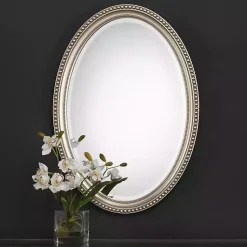 Kirklands Home Metallic Silver Beaded Edge Oval Mirror New