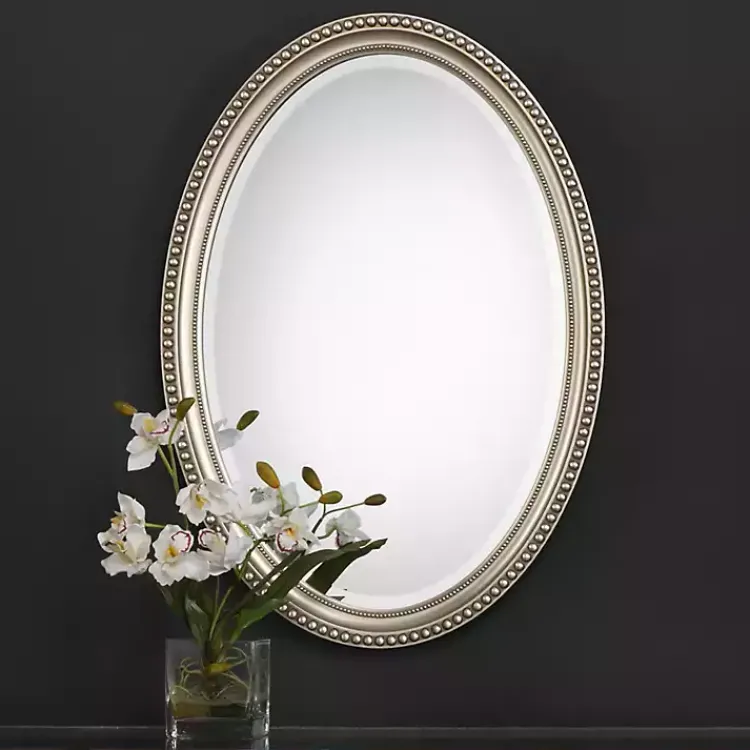 Kirklands Home Metallic Silver Beaded Edge Oval Mirror New