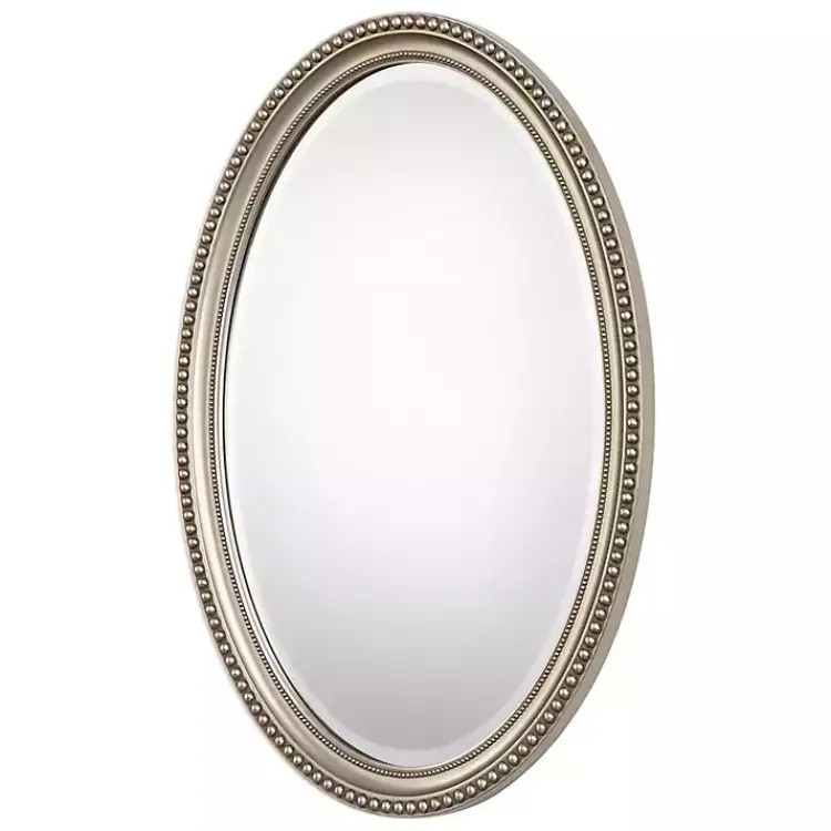 Kirklands Home Metallic Silver Beaded Edge Oval Mirror New