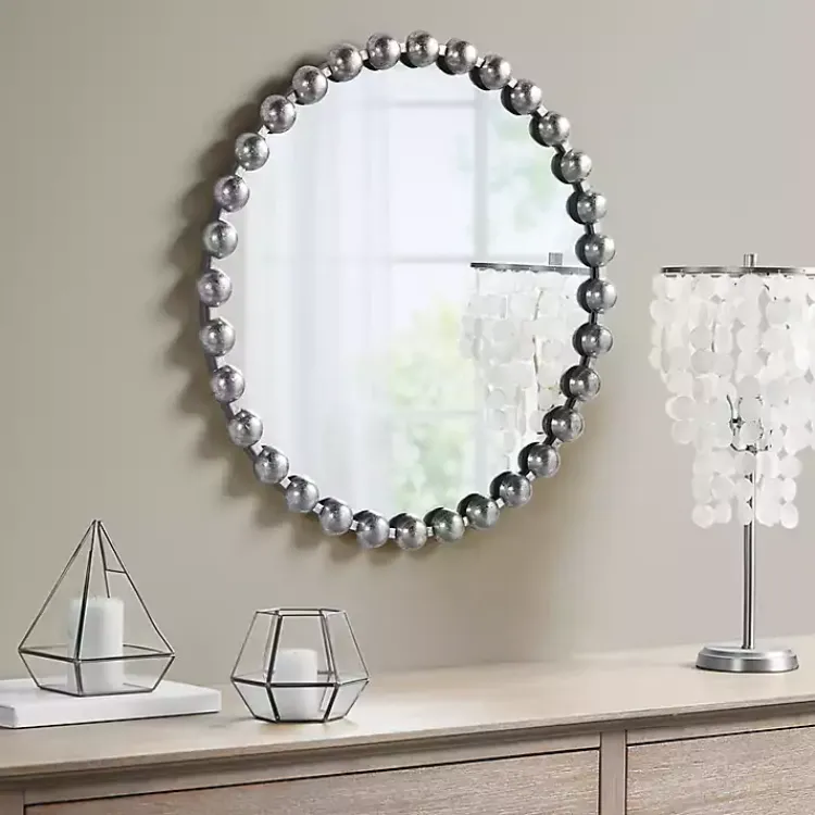 Kirklands Home Metallic Foiled Beaded Wall Mirror SIlver Discount