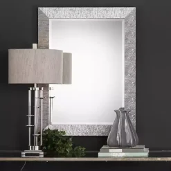 Kirklands Home Metallic Silver Textured Frame Wall Mirror Outlet