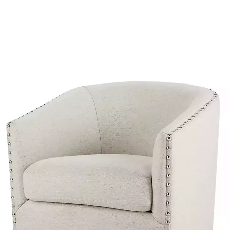 Kirklands Home Metro Club Natural Swivel Chair with Nailhead Trim Ivory