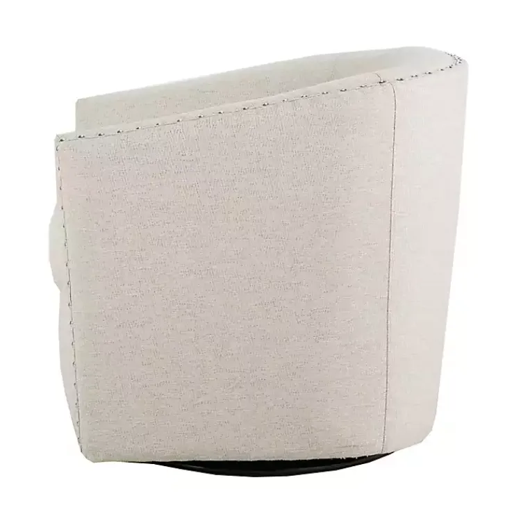 Kirklands Home Metro Club Natural Swivel Chair with Nailhead Trim Ivory