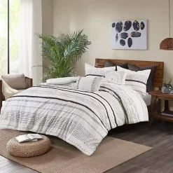 Kirklands Home Mia White Striped 3-pc. King Comforter Set New