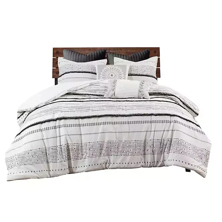 Kirklands Home Mia Striped 3-pc. King Duvet Cover Set White New