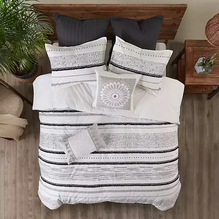 Kirklands Home Mia Striped 3-pc. King Duvet Cover Set White New