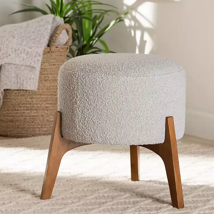 Kirklands Home Mid-Century Modern Boucle Ottoman Gray Online