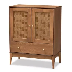 Kirklands Home Mid-Century Modern Rattan Walnut Cabinet Brown Best