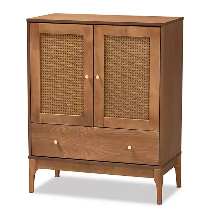 Kirklands Home Mid-Century Modern Rattan Walnut Cabinet Brown Best