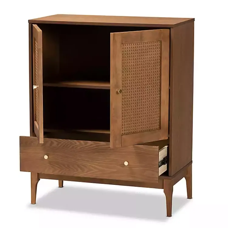 Kirklands Home Mid-Century Modern Rattan Walnut Cabinet Brown Best
