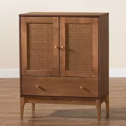 Kirklands Home Mid-Century Modern Rattan Walnut Cabinet Brown Best
